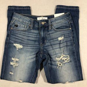 Kancan Jeans Womens 1/24 Boyfriend Ultra Comfortable Distressed Medium Wash NEW